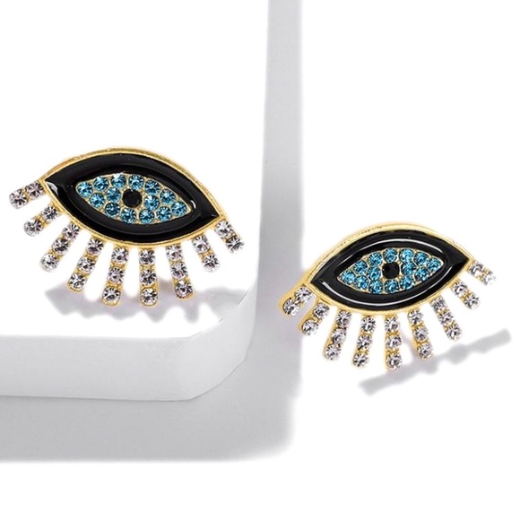 Any 2/$20! Gold/Blue Glitter Evil Eye Earrings - Picture 2 of 7